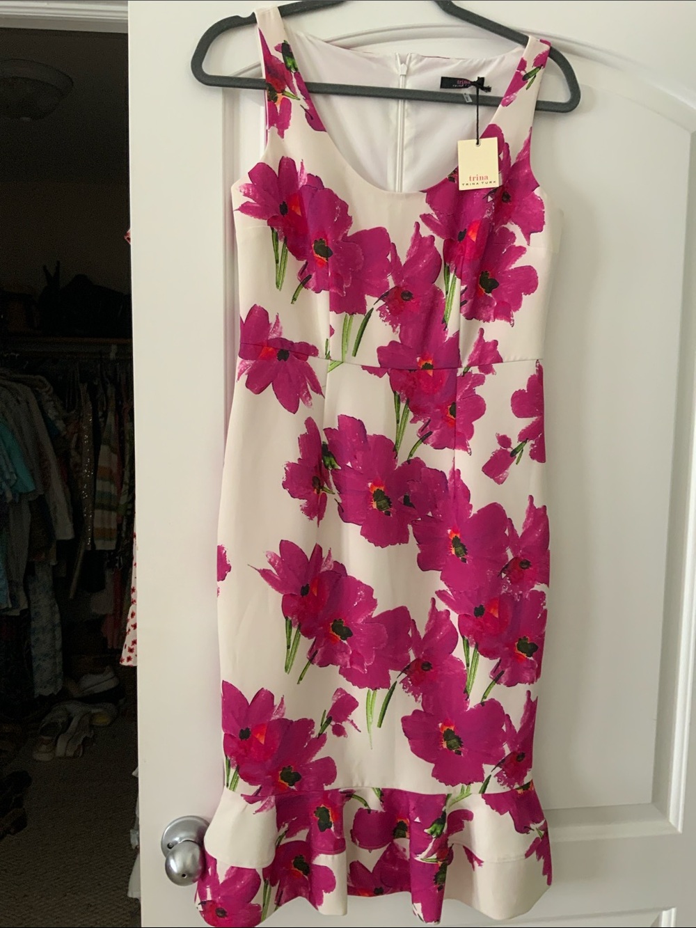 Trina Turk White Midi Dress with Fuchsia Floral Print